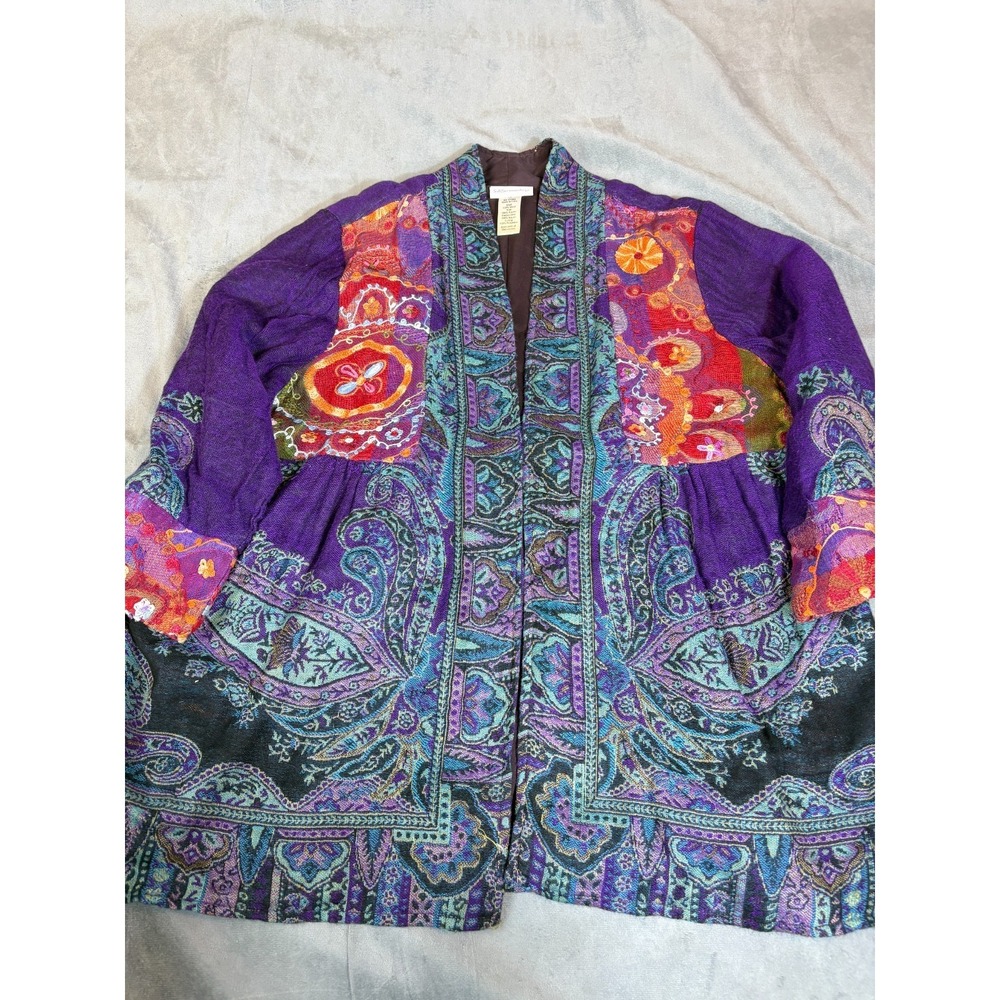 Soft‎ Surroundings Embroidered Wool Patchwork Jacket Boho Ethnic Lightweight 1X - Picture 5 of 16